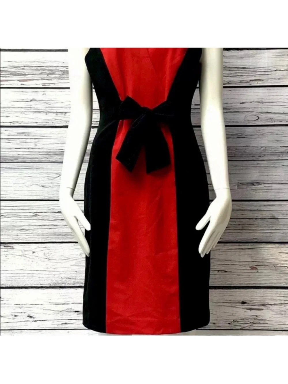 Calvin Klein Red and Black Colorblock Midi Sheath Dress size 4 - Picture 2 of 15